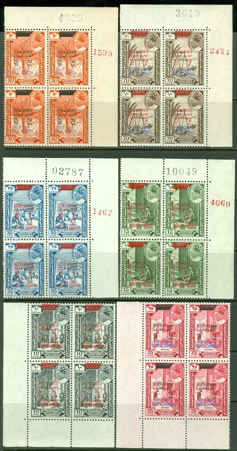 Edw1949sell : South Arabia 1966 Sg #65-70 Jfk. Complete Set Blocks Of 4 Cat £104