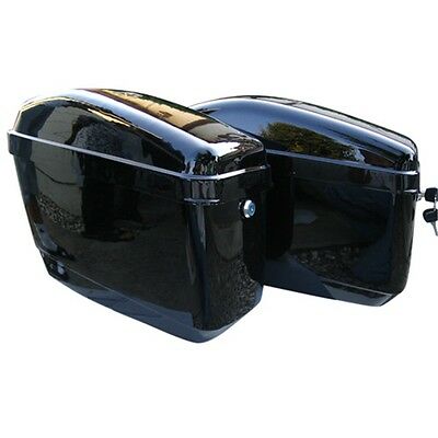 Black Hard Saddle Bags Trunk Luggage Motorcycle Cruiser W/ Mounting Brackets