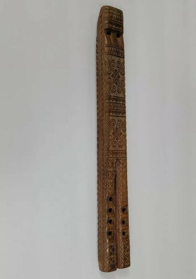 Antique Hand Carved Folk Sculpture Musical Flute Instrument Wooden Wind