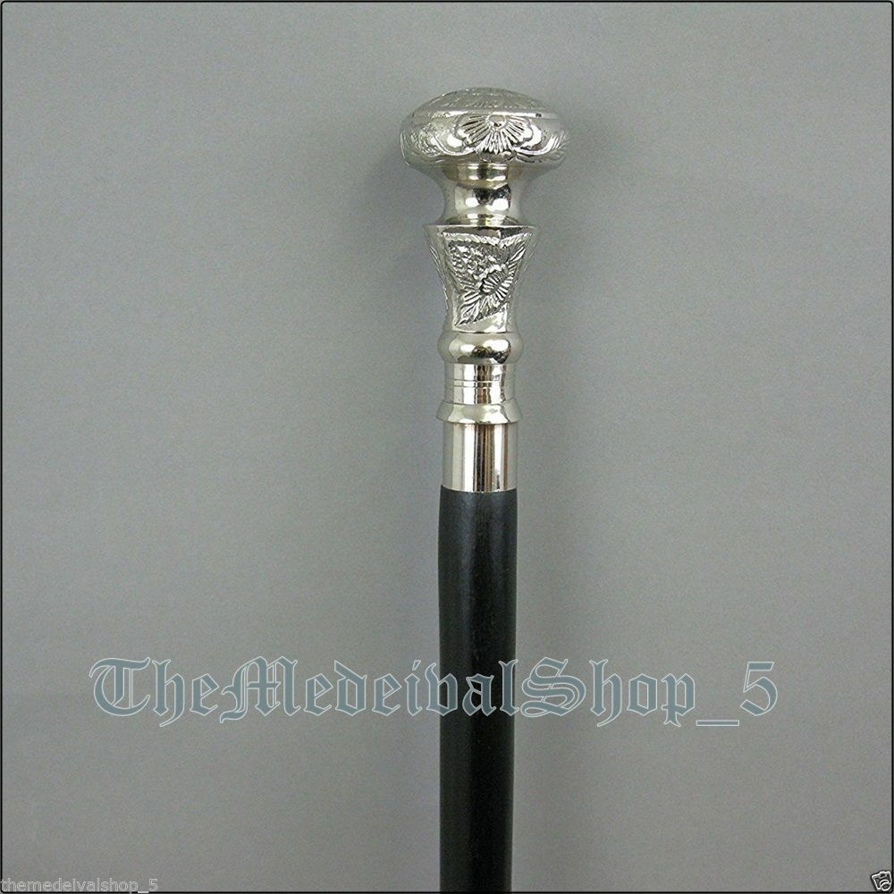 Beautiful Brass Silver Head Handle Wooden Black Walking Stick Cane Classic Style