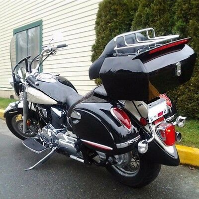 Black Motorcycle Trunk Tail Box Luggage Touring Pack Universal W/ Tail Light Dmy